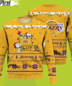 Los Angeles Lakers Golden Snoopy Ugly Christmas Sweater For Fans