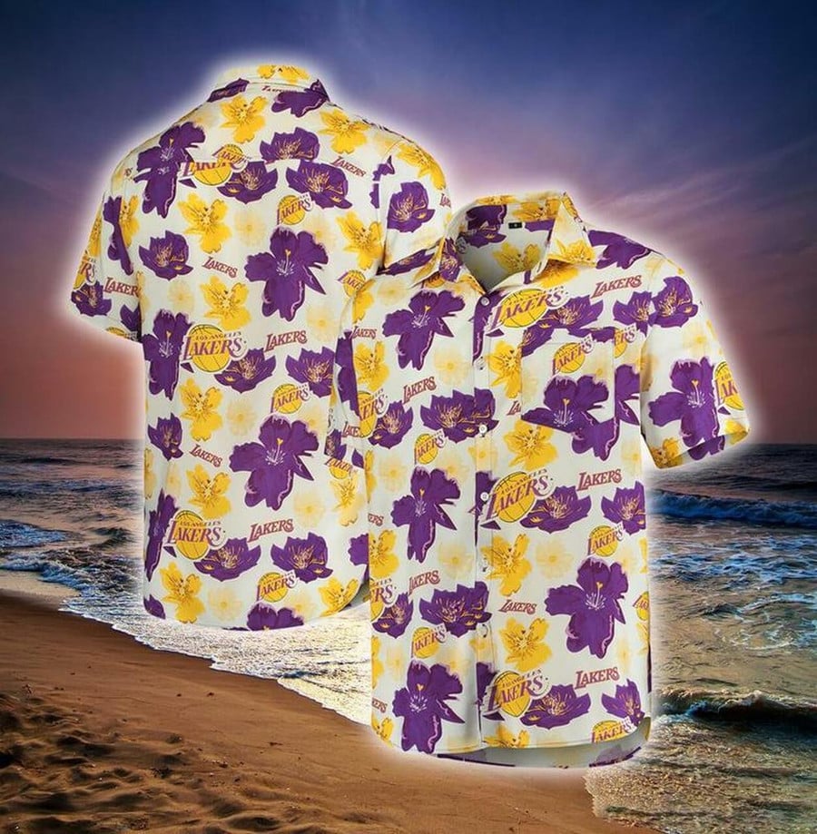 Nba Los Angeles Lakers Leaves Patterns Tropical Aloha Shirt Size From S To 5xl