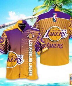 Nba Los Angeles Lakers Logo Purple Yellow Tropical Hawaiian Shirt Size From S To 5xl