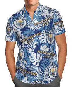 Manchester City Logo Tropical Leaves Hawaiian Shirt For Men Women Fans