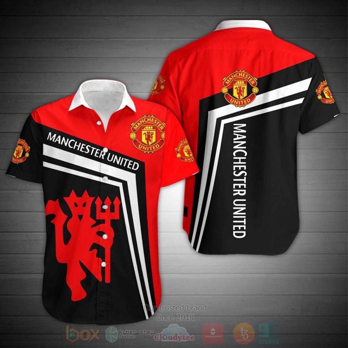 Manchester United Logo Red Black Aloha Shirt Best Summer Outfit For Fans