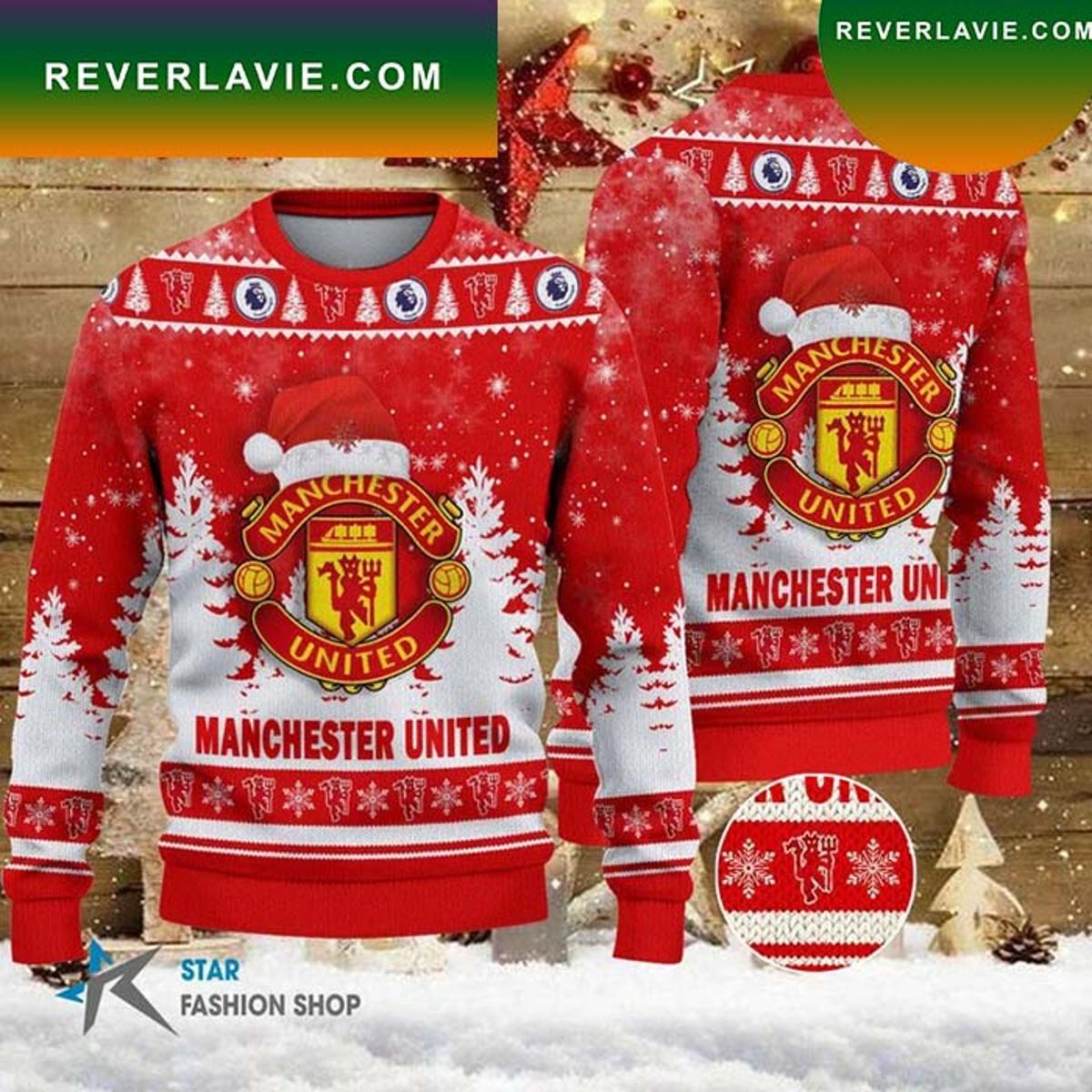 Manchester United Red White Best Ugly Christmas Sweater