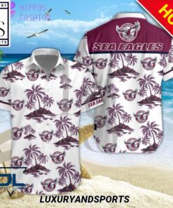 Manly Warringah Sea Eagles Coconut Tree White Tropical Hawaiian Shirt For Nrl Fans