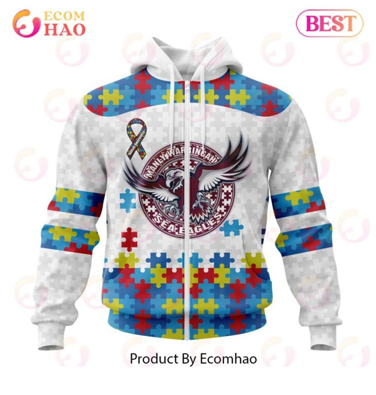 Manly Warringah Sea Eagles Custom Name Number Fight Cancer Zip Hoodie Best Gift For Fans