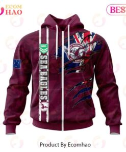 Manly Warringah Sea Eagles Custom Name Number Flag Scratch Zip Hoodie Gift For Fans