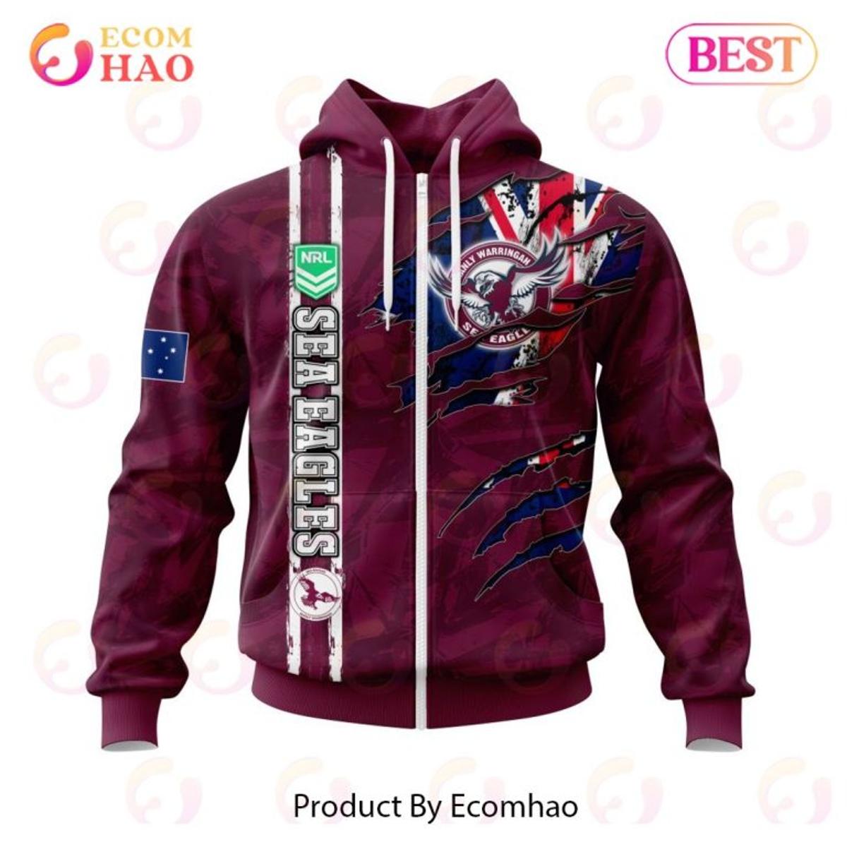 Manly Warringah Sea Eagles Custom Name Number Camo Zip Hoodie Funny Gift For Fans