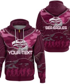 Manly Warringah Sea Eagles Custom Text Anzac Day Zip Up Hoodie Red 1