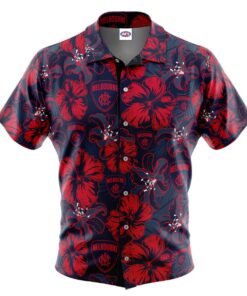 Melbourne Demons Navy Blue Hibiscus Floral Aloha Shirt Best Hawaiian Outfit For Afl Fans