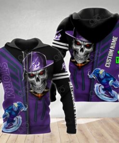 Melbourne Storm Custom Name Mascot Skull Zip Hoodie Best Gift For Fans