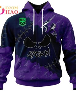 Melbourne Storm Custom Name Number Halloween Zip Up Hoodie Best Gift For Fans 32027