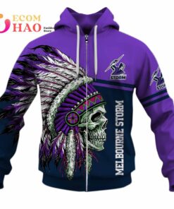 Melbourne Storm Custom Name Number Native Skull Zip Up Hoodie Gifts For Lovers 1