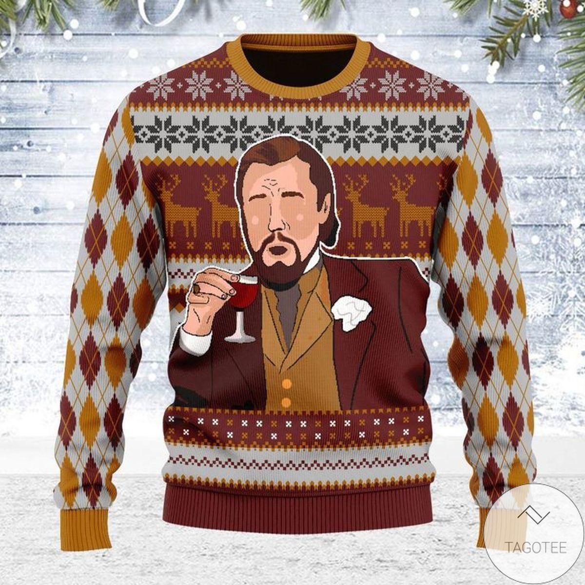 Laughing Ugly Christmas Sweater Leonardo DiCaprio