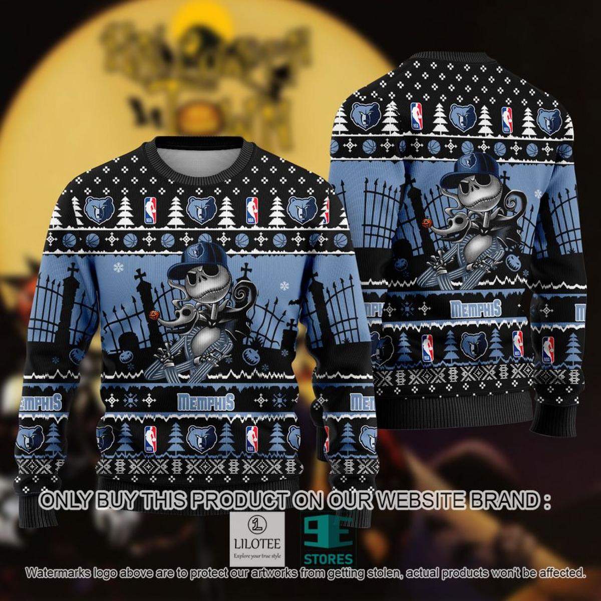 Memphis Grizzlies Blue Black Jack Skellington Ugly Christmas Sweater Gift