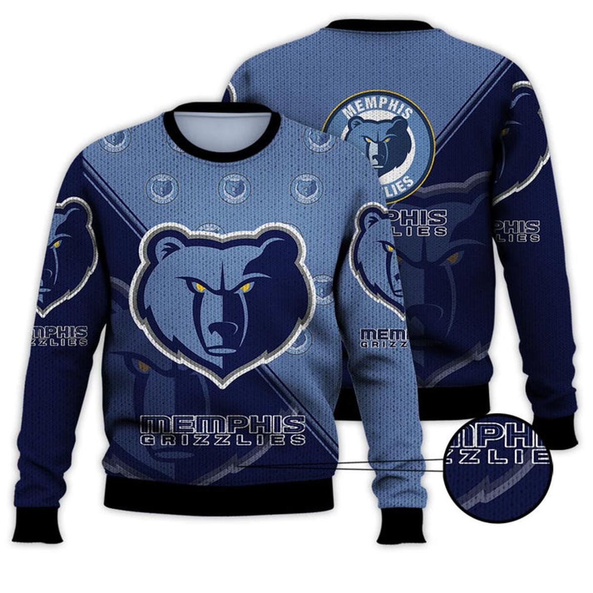 Memphis Grizzlies Blue Half Style Ugly Christmas Sweater For Fans