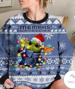 Memphis Grizzlies Blue White Baby Yoda Best Ugly Christmas Sweater 2