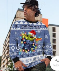 Memphis Grizzlies Blue White Baby Yoda Best Ugly Christmas Sweater 3