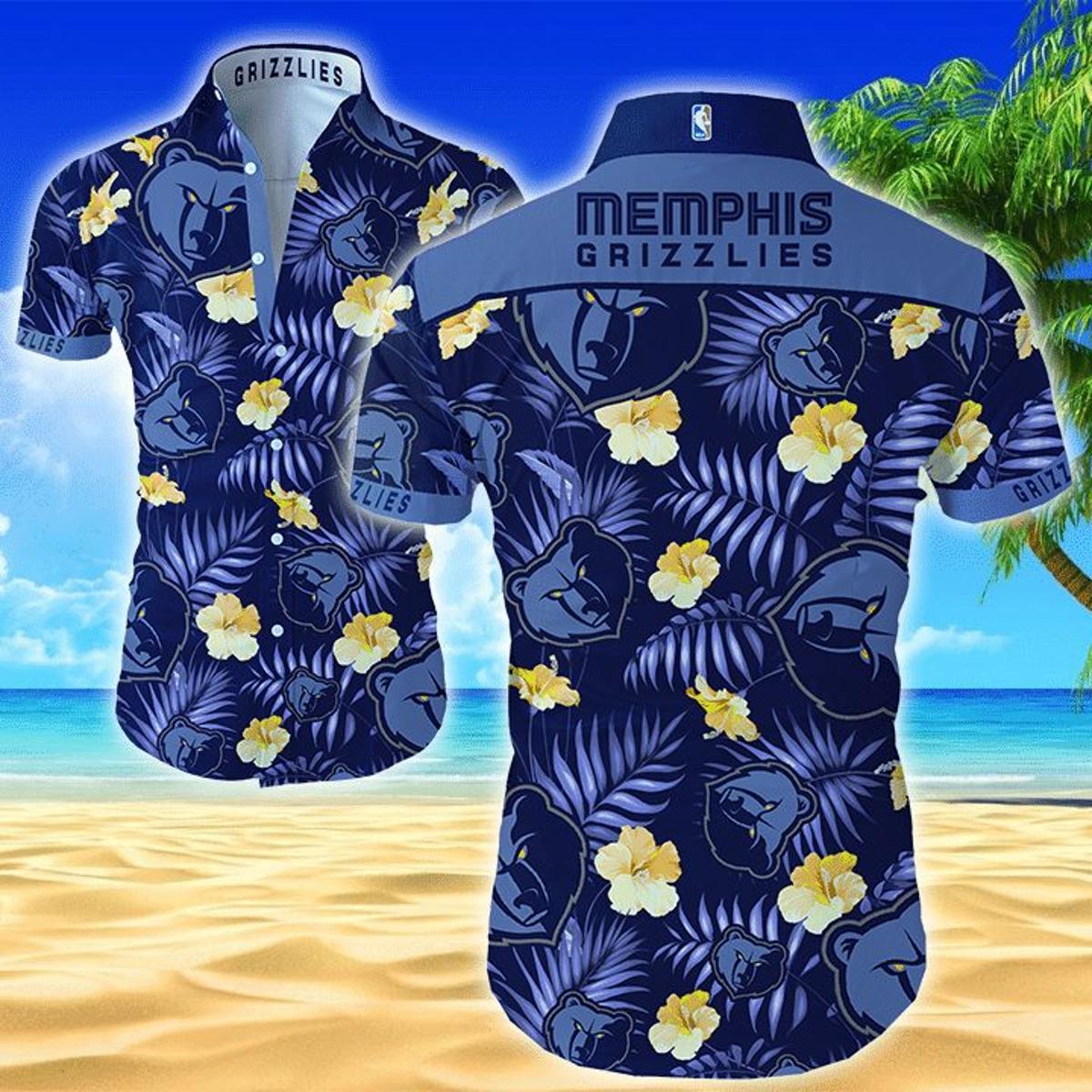 Nba Memphis Grizzlies Big Logo Beach Palm Trees Vintage Hawaiian Shirt Gift For Fans