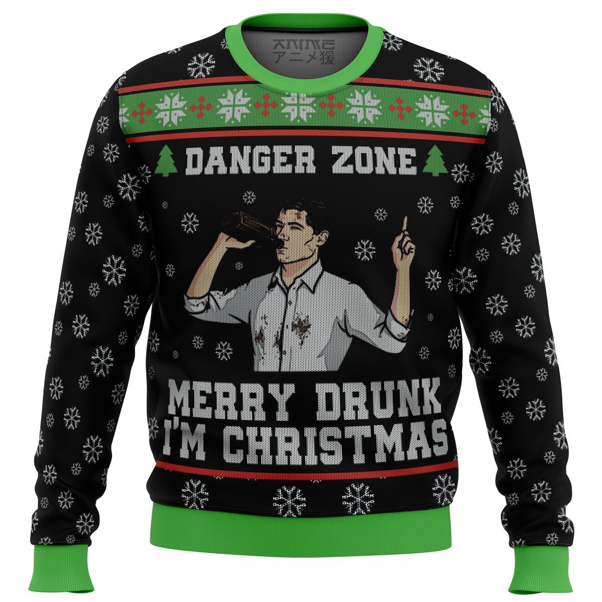 Merry Drunk Iâ€™m Christmas Sterling Archer Black Ugly Xmas Sweater Funny Gift For Movie Fans