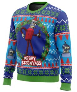 Merry Kissmyass Futurama Blue Xmas Sweater Funny Gift For Fans 2