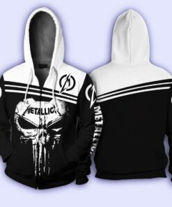 Metallica Black N’ White Skull Zip Hoodie Gift