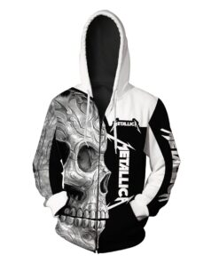 Metallica Sugar Skull All Over Printed Zip Hoodie Black And White