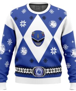 Mighty Morphin Blue Power Rangers White Funny Ugly Christmas Sweater For Men Women 1