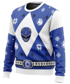 Mighty Morphin Blue Power Rangers White Funny Ugly Christmas Sweater For Men Women 2