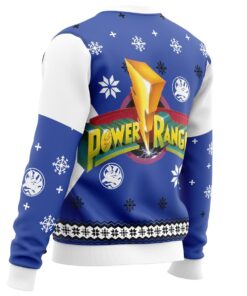 Mighty Morphin Blue Power Rangers White Funny Ugly Christmas Sweater For Men Women 3