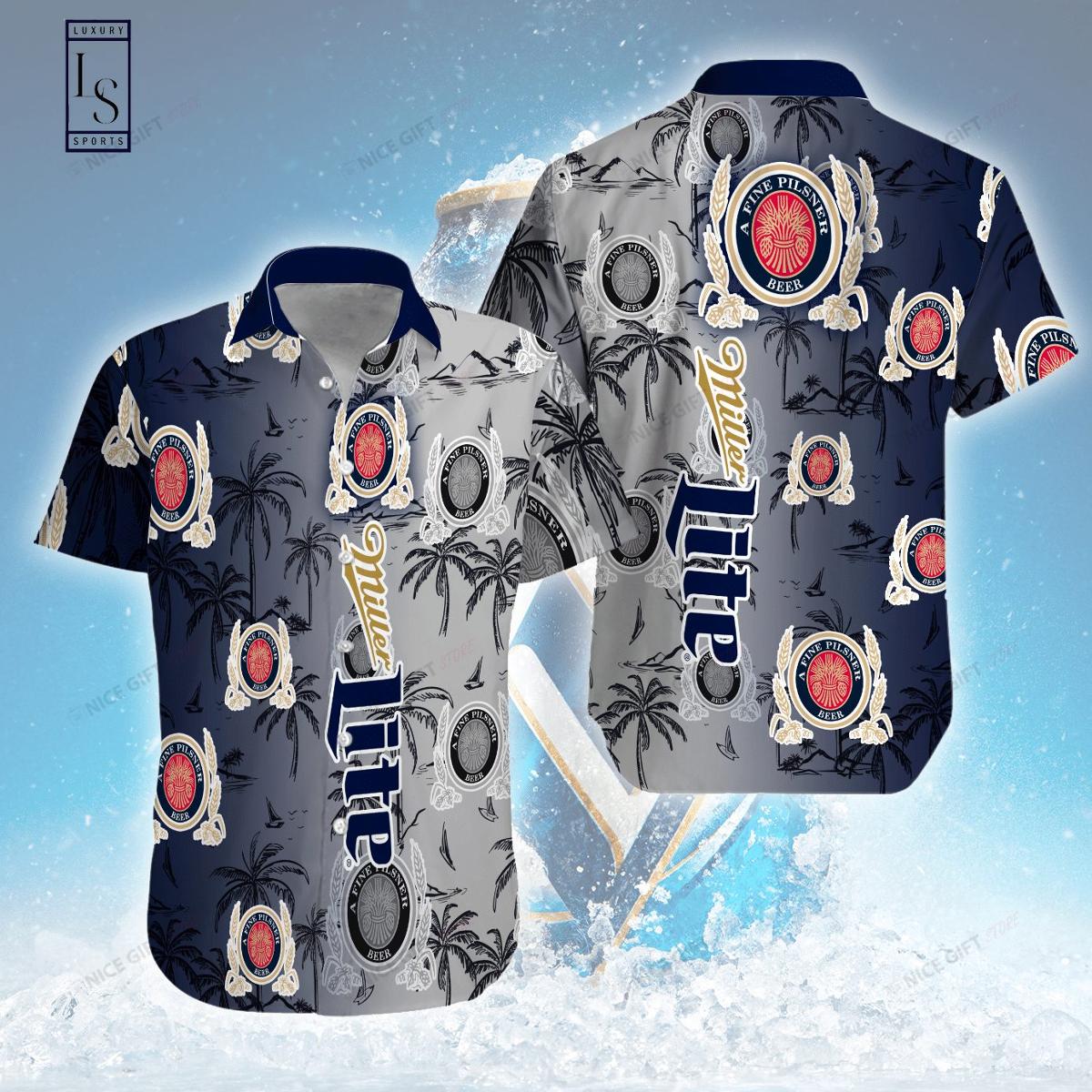 Miller Lite Island Pattern Tropical Aloha Shirt Size From S To 5xl