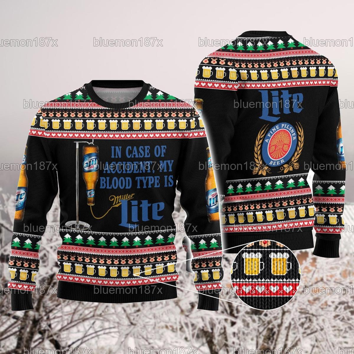 Miller Lite Grinch Snow Ugly Christmas Sweater