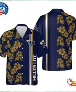 Miller Lite Floral Patterns And Stripes Tropical Hawaiian Shirt Best Fans Gifts
