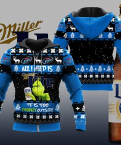 Miller Lite Grinch All I Need Is Zip Hoodie Blue