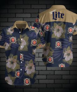 Miller Lite Tropical Floral Drak Blue Hawaiian Shirt Best Gifts Idea