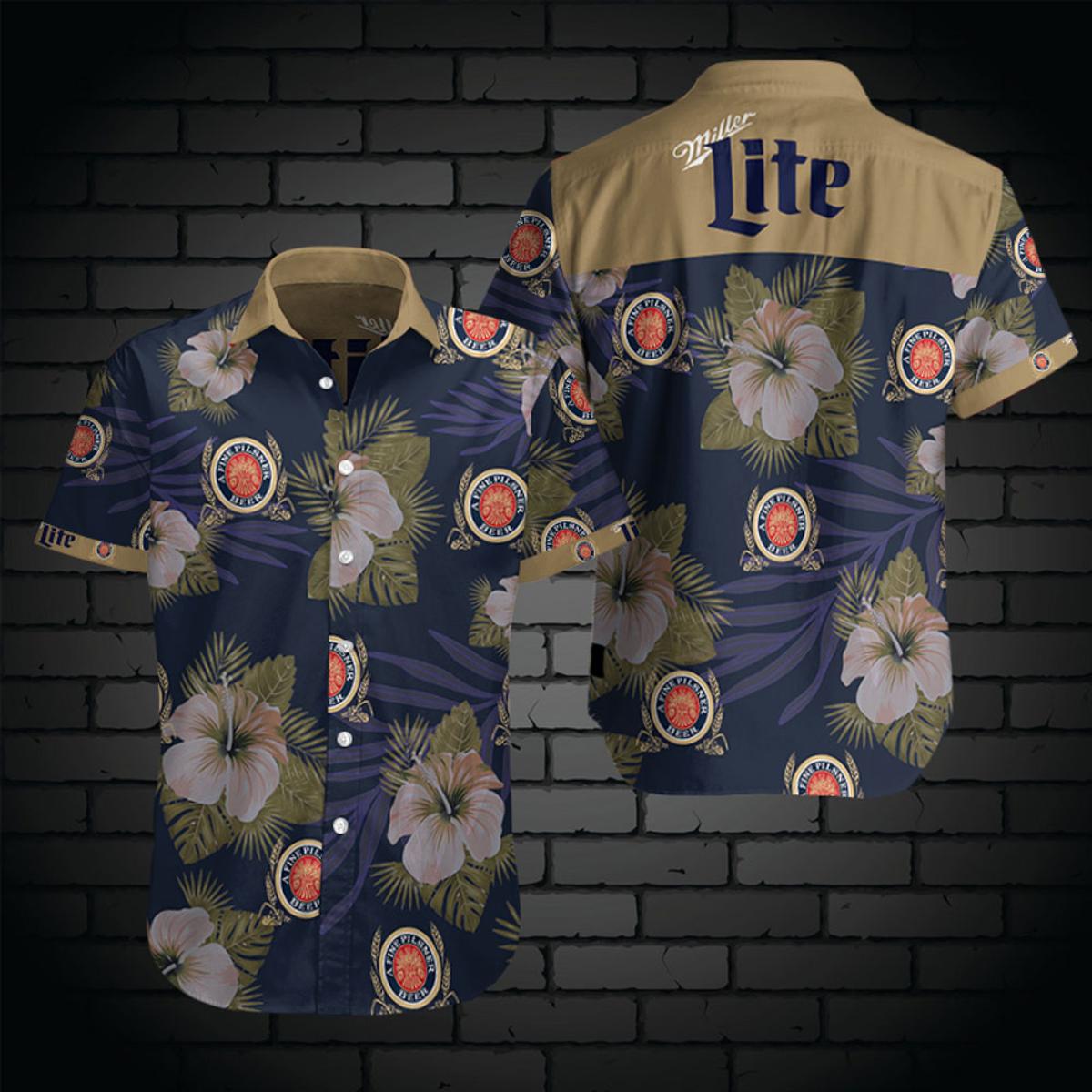 Miller Lite Hibiscus Floral Tropical Hawaiian Shirt Hawaiian Outfit For Men Women