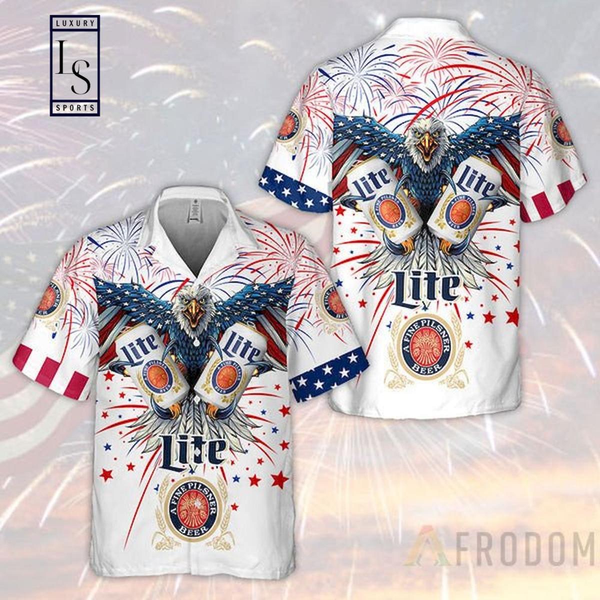 Miller Lite Island Pattern Tropical Aloha Shirt Size From S To 5xl