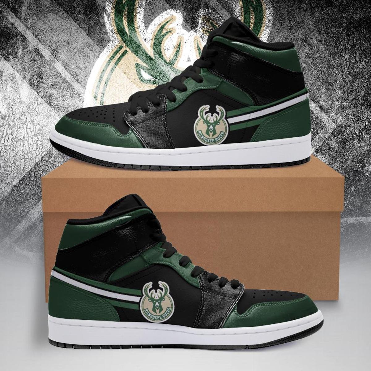 Milwaukee Bucks Green Cream Air Jordan 1 High Sneakers Gift