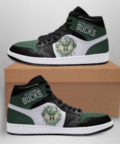 Milwaukee Bucks Green Black Air Jordan 1 High Sneakers For Fans