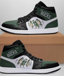 Milwaukee Bucks Green Black Scratch Air Jordan 1 High Sneakers For Fans