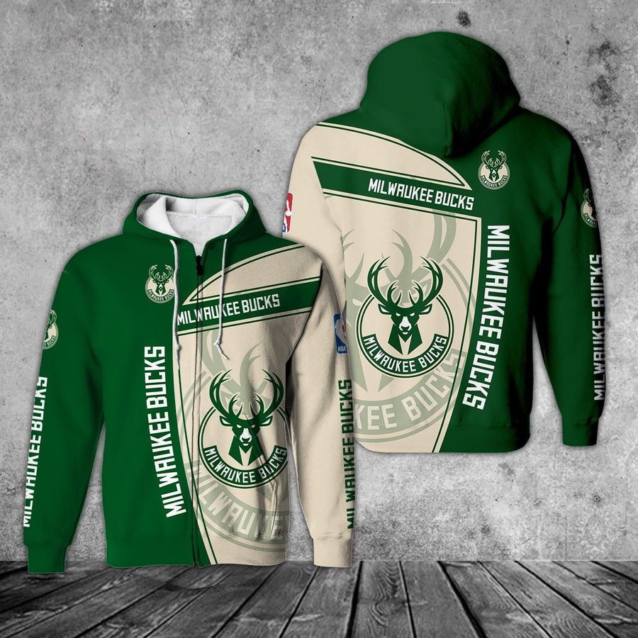 Milwaukee Bucks Green Cream Half Best Zip Hoodie