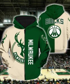 Milwaukee Bucks Green Cream Half Best Zip Hoodie