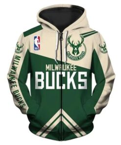 Milwaukee Bucks Green Cream Zip Up Hoodie For Men And Women 1