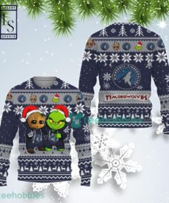 Minnesota Timberwolves Baby Groot And Grinch Ugly Christmas Sweater Gift