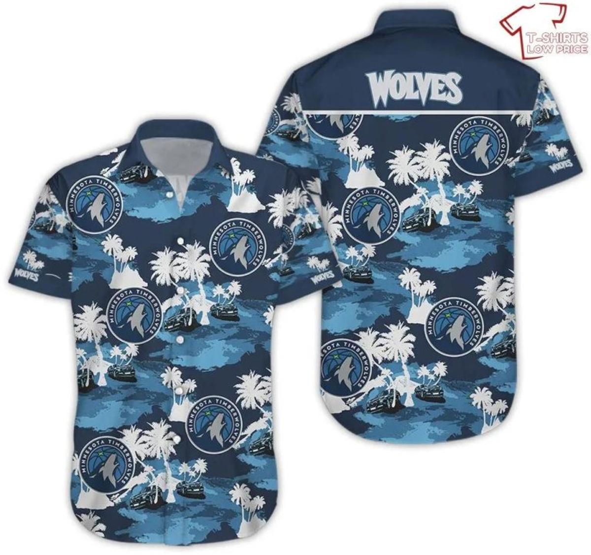 Nba Minnesota Timberwolves Logo With White Blue Flowers Aloha Shirt Best Outfit For Fans