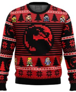 Mortal Kombat Pixel Logo Red Ugly Christmas Sweater Gift For Game Lovers