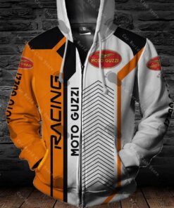 Moto Guzzi Orange White Zip Hoodie For Fans