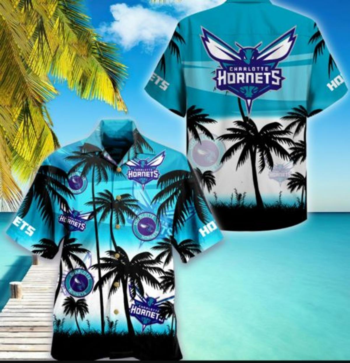 Charlotte Hornets White Teal Vintage Aloha Shirt Gift For Nba Fans