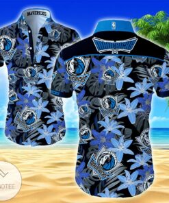 Nba Dallas Mavericks Black Blue Lily Flowers Aloha Shirt Size From S To 5xl