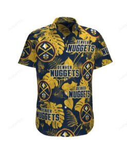 Nba Denver Nuggets Leaves Patterns Blue Yellow Hawaiian Shirt Best Gift For Fans