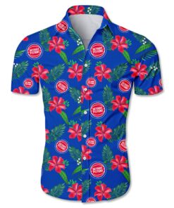 Nba Detroit Pistons Hibicus Leaves Patterns Tropical Aloha Shirt Size From S To 5xl