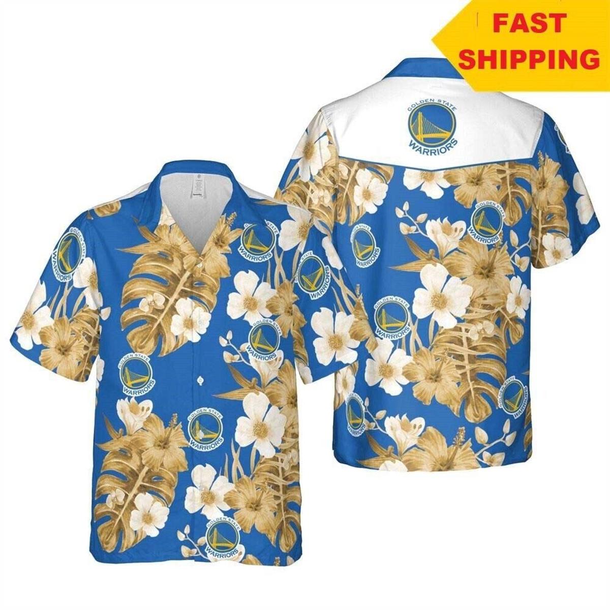 Nba Golden State Warriors Blue Yellow Coconut Trees Vintage Hawaiian Shirt Gift For Fans